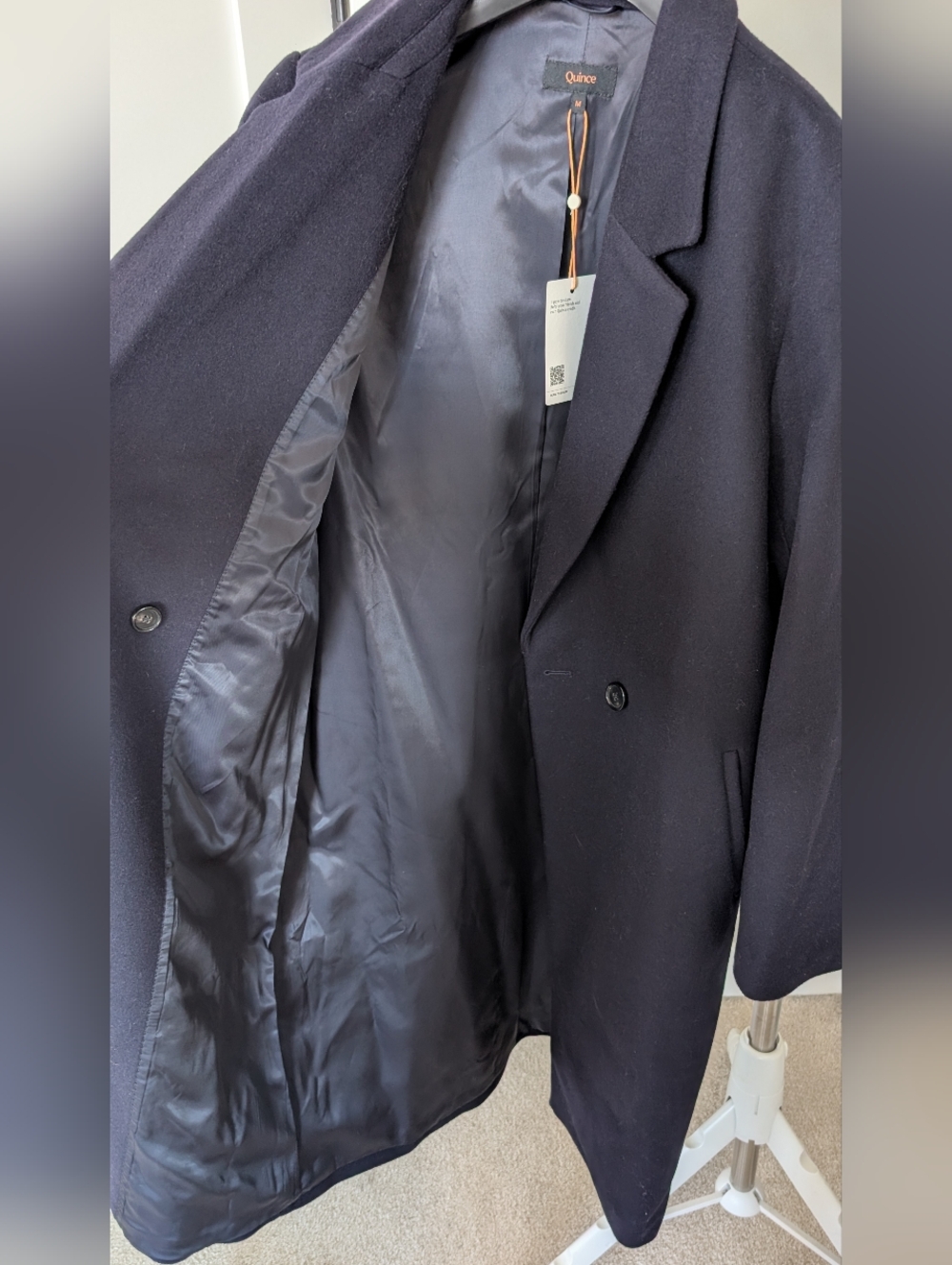 Quince Italian Wool Navy Single-Button Long Coat - Picture 6 of 11